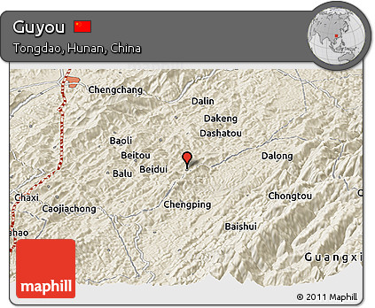 Shaded Relief Panoramic Map of Guyou