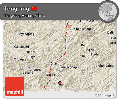 Shaded Relief Panoramic Map of Tongping