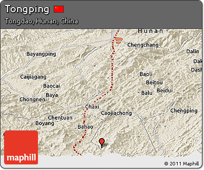 Shaded Relief Panoramic Map of Tongping