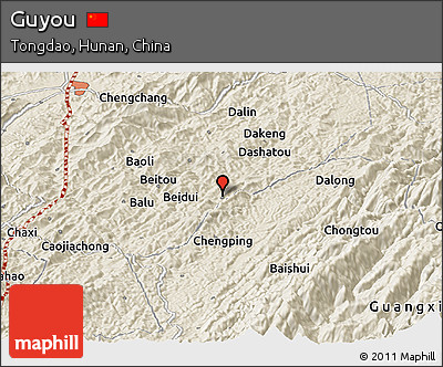 Shaded Relief Panoramic Map of Guyou