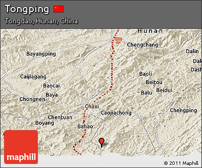 Shaded Relief Panoramic Map of Tongping