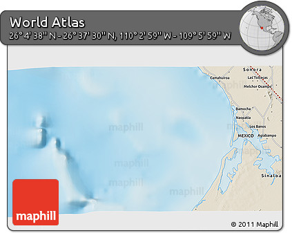 Shaded Relief 3D Map of the Area around 26° 21' 4" N, 109° 34' 29" W