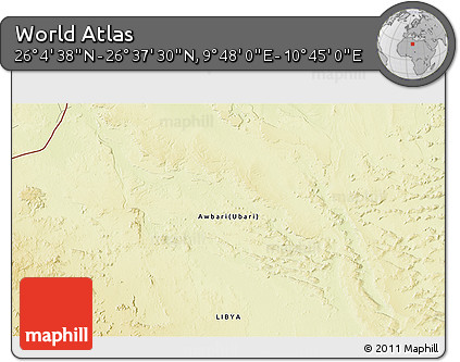 Physical 3D Map of the Area around 26° 21' 4" N, 10° 16' 30" E