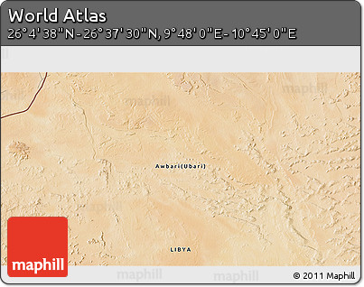 Satellite 3D Map of the Area around 26° 21' 4" N, 10° 16' 30" E