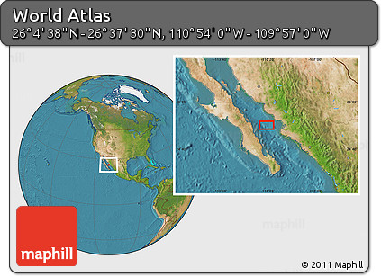 Satellite Location Map of the Area around 26° 21' 4" N, 110° 25' 30" W
