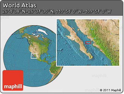 Satellite Location Map of the Area around 26° 21' 4" N, 110° 25' 30" W