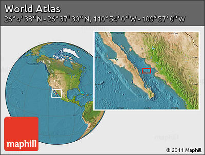 Satellite Location Map of the Area around 26° 21' 4" N, 110° 25' 30" W