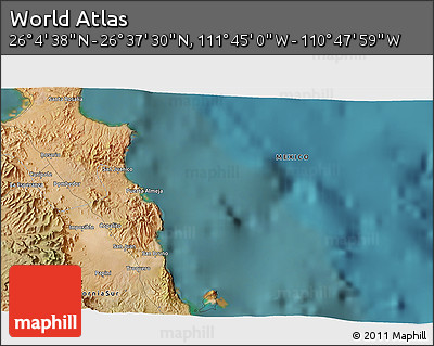 Satellite 3D Map of the Area around 26° 21' 4" N, 111° 16' 30" W