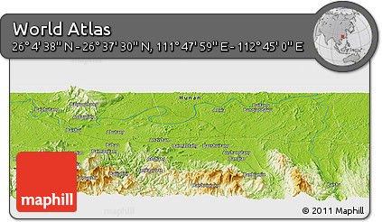Physical Panoramic Map of the Area around 26° 21' 4" N, 112° 16' 30" E