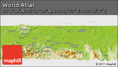 Physical Panoramic Map of the Area around 26° 21' 4" N, 112° 16' 30" E