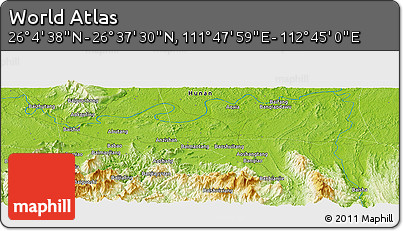 Physical Panoramic Map of the Area around 26° 21' 4" N, 112° 16' 30" E