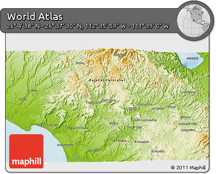 Physical 3D Map of the Area around 26° 21' 4" N, 112° 7' 30" W