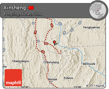 Shaded Relief Map of Xinsheng