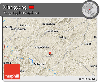 Shaded Relief Panoramic Map of Xiangyong