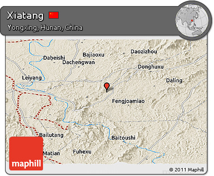 Shaded Relief Panoramic Map of Xiatang