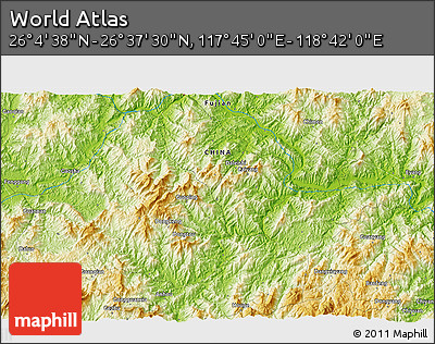 Physical 3D Map of the Area around 26° 21' 4" N, 118° 13' 29" E