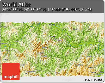 Physical 3D Map of the Area around 26° 21' 4" N, 118° 13' 29" E