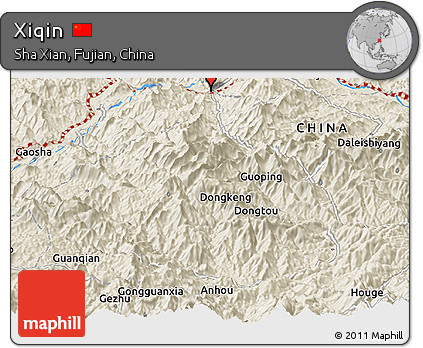 Shaded Relief Panoramic Map of Xiqin