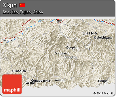 Shaded Relief Panoramic Map of Xiqin