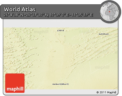 Physical 3D Map of the Area around 26° 21' 4" N, 11° 7' 30" E