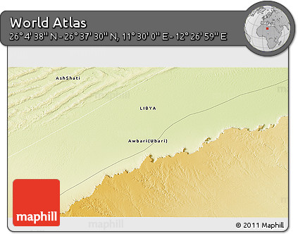 Physical 3D Map of the Area around 26° 21' 4" N, 11° 58' 29" E