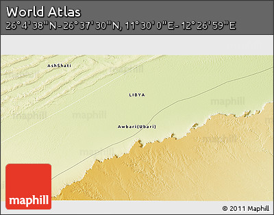 Physical 3D Map of the Area around 26° 21' 4" N, 11° 58' 29" E