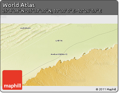 Physical 3D Map of the Area around 26° 21' 4" N, 11° 58' 29" E