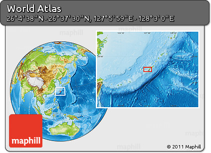 Physical Location Map of the Area around 26° 21' 4" N, 127° 34' 30" E