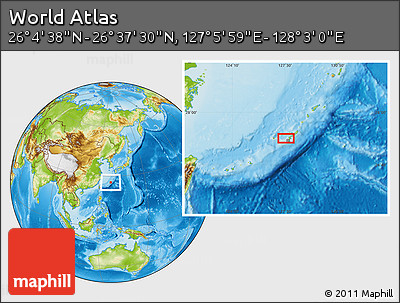 Physical Location Map of the Area around 26° 21' 4" N, 127° 34' 30" E
