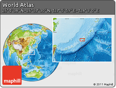 Physical Location Map of the Area around 26° 21' 4" N, 127° 34' 30" E