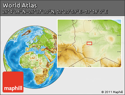 Physical Location Map of the Area around 26° 21' 4" N, 12° 49' 29" E