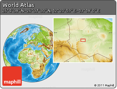 Physical Location Map of the Area around 26° 21' 4" N, 12° 49' 29" E