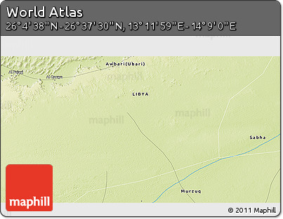 Physical 3D Map of the Area around 26° 21' 4" N, 13° 40' 30" E