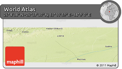 Physical Panoramic Map of the Area around 26° 21' 4" N, 13° 40' 30" E
