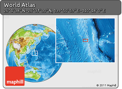 Physical Location Map of the Area around 26° 21' 4" N, 140° 19' 29" E