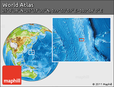 Physical Location Map of the Area around 26° 21' 4" N, 140° 19' 29" E