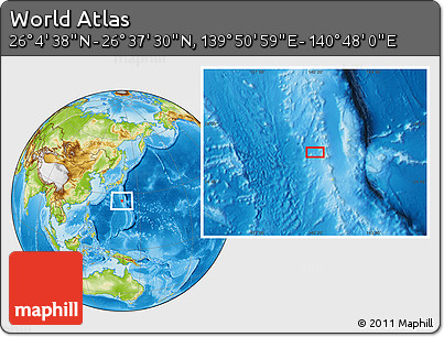 Physical Location Map of the Area around 26° 21' 4" N, 140° 19' 29" E