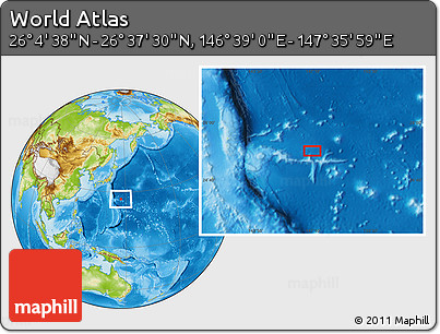 Physical Location Map of the Area around 26° 21' 4" N, 147° 7' 30" E