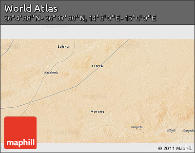 Satellite 3D Map of the Area around 26° 21' 4" N, 14° 31' 30" E