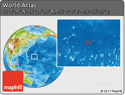Physical Location Map of the Area around 26° 21' 4" N, 156° 28' 29" E