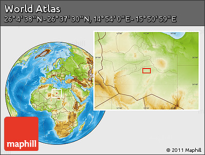 Physical Location Map of the Area around 26° 21' 4" N, 15° 22' 30" E