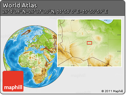 Physical Location Map of the Area around 26° 21' 4" N, 15° 22' 30" E