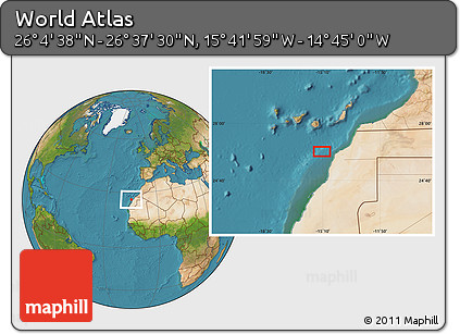 Satellite Location Map of the Area around 26° 21' 4" N, 15° 13' 29" W