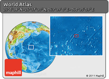 Physical Location Map of the Area around 26° 21' 4" N, 164° 7' 30" E