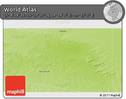 Physical 3D Map of the Area around 26° 21' 4" N, 18° 46' 29" E