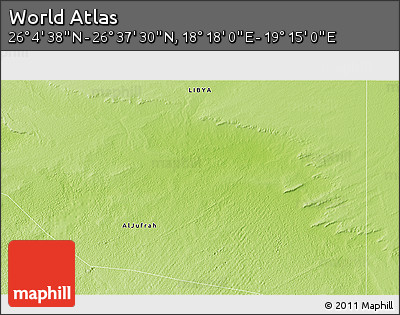 Physical 3D Map of the Area around 26° 21' 4" N, 18° 46' 29" E