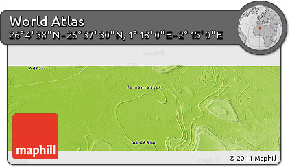 Physical Panoramic Map of the Area around 26° 21' 4" N, 1° 46' 29" E