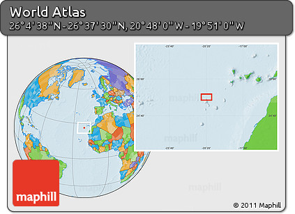 Political Location Map of the Area around 26° 21' 4" N, 20° 19' 30" W