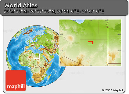 Physical Location Map of the Area around 26° 21' 4" N, 21° 19' 30" E