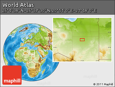 Physical Location Map of the Area around 26° 21' 4" N, 21° 19' 30" E